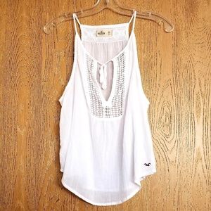 Hollister White Tank Top with Woven Front & Tassle